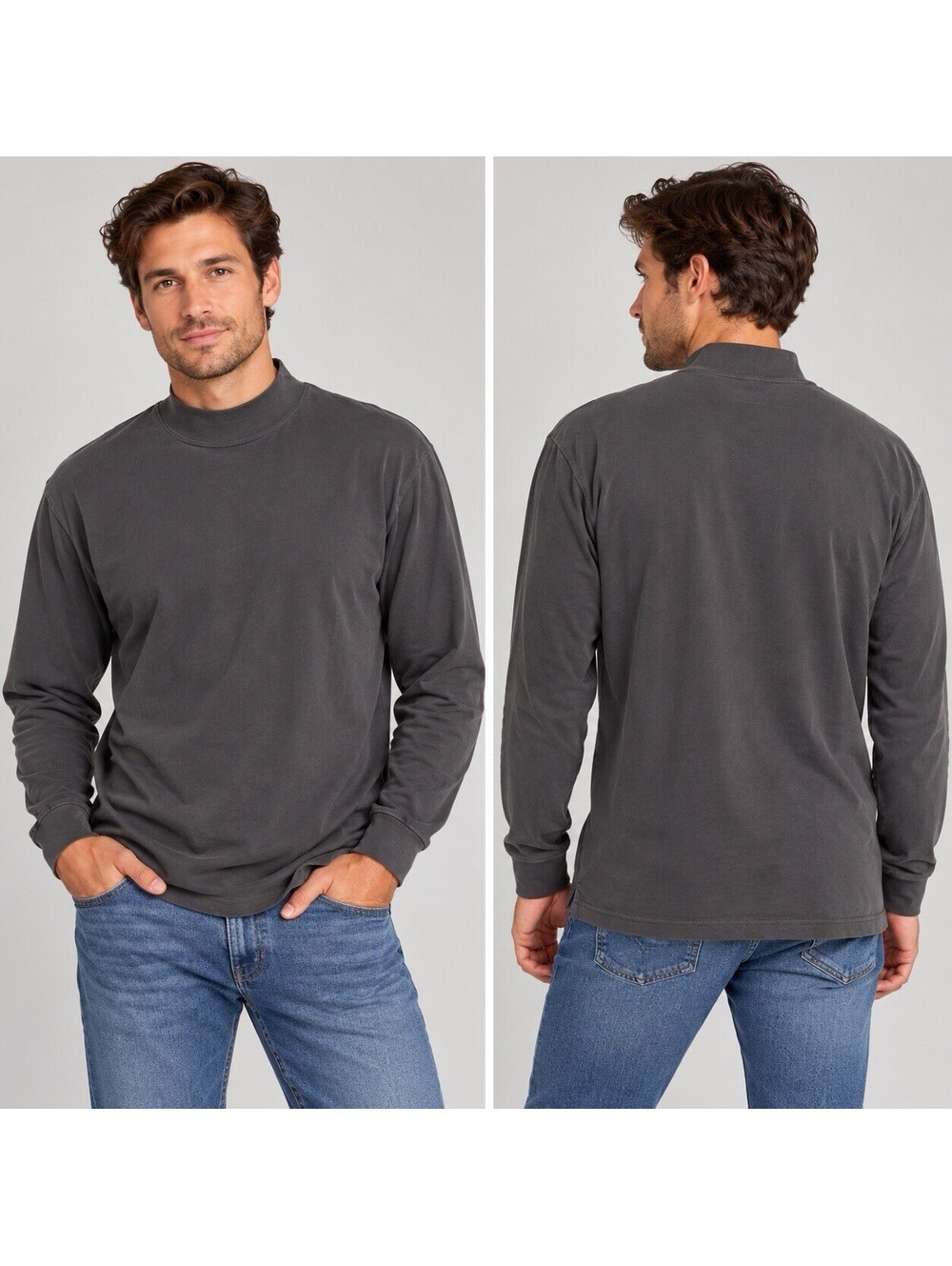 Woolrich Men’s M Mock Neck Shirt 100% Cotton Slate Gray Long Sleeve Gorpcore